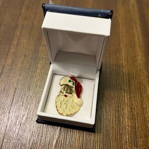Vintage Santa Claus Gold-Tone Enamel Brooch Pin